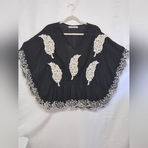 Rancho Estancia Feathers Embroidered Bohemian Women's Tunic Top Viscose Size M